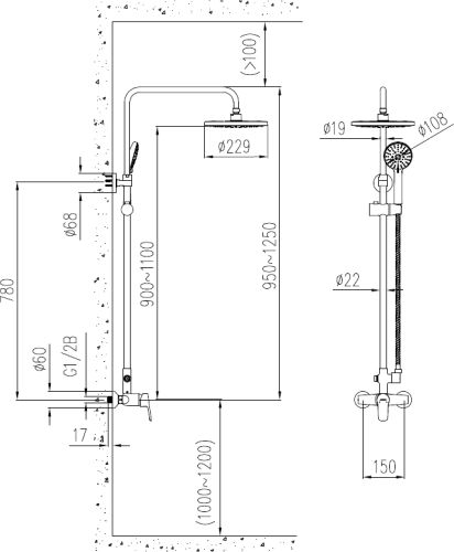 Душевая стойка STWORKI Ларвик P36412-484/1B-1 в Георгиевске